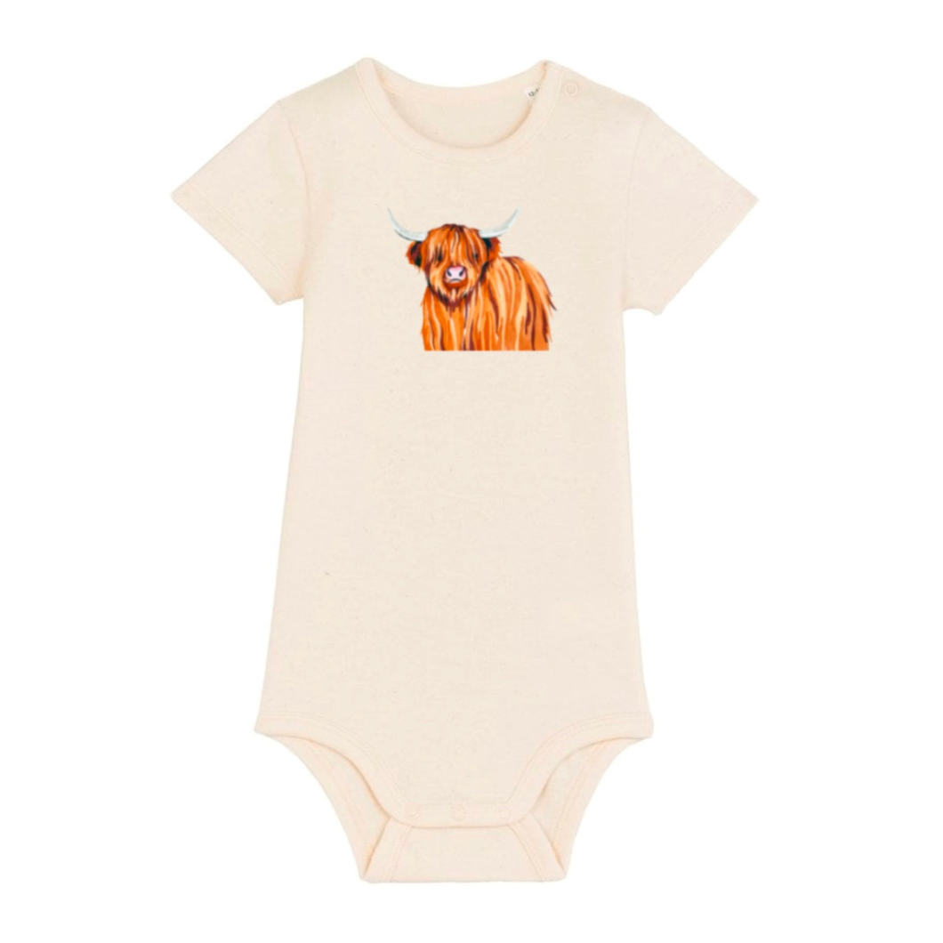 Highland Cow Organic Cotton Baby Bodysuit