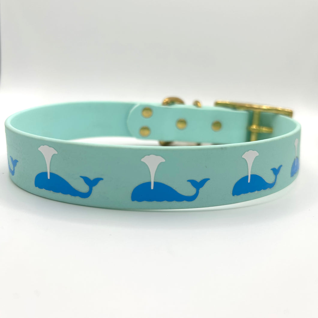 Powder Blue Whale of a time Collar +Brass Hardware Upgrade - Medium (14