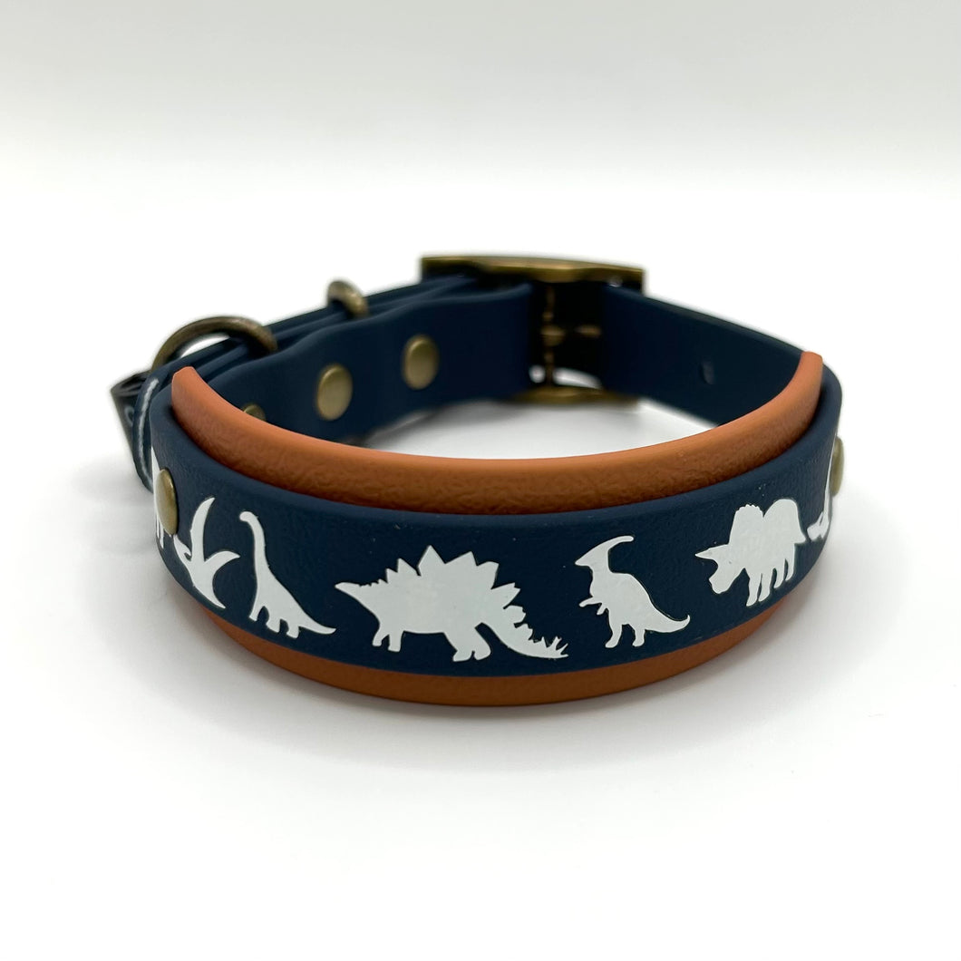 Navy & Terracotta Dino Collar - XXS (8