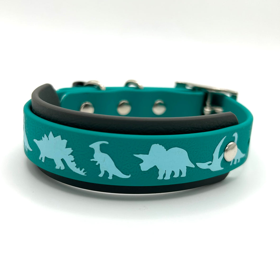 Teal & Grey Dino Collar - XXS (8