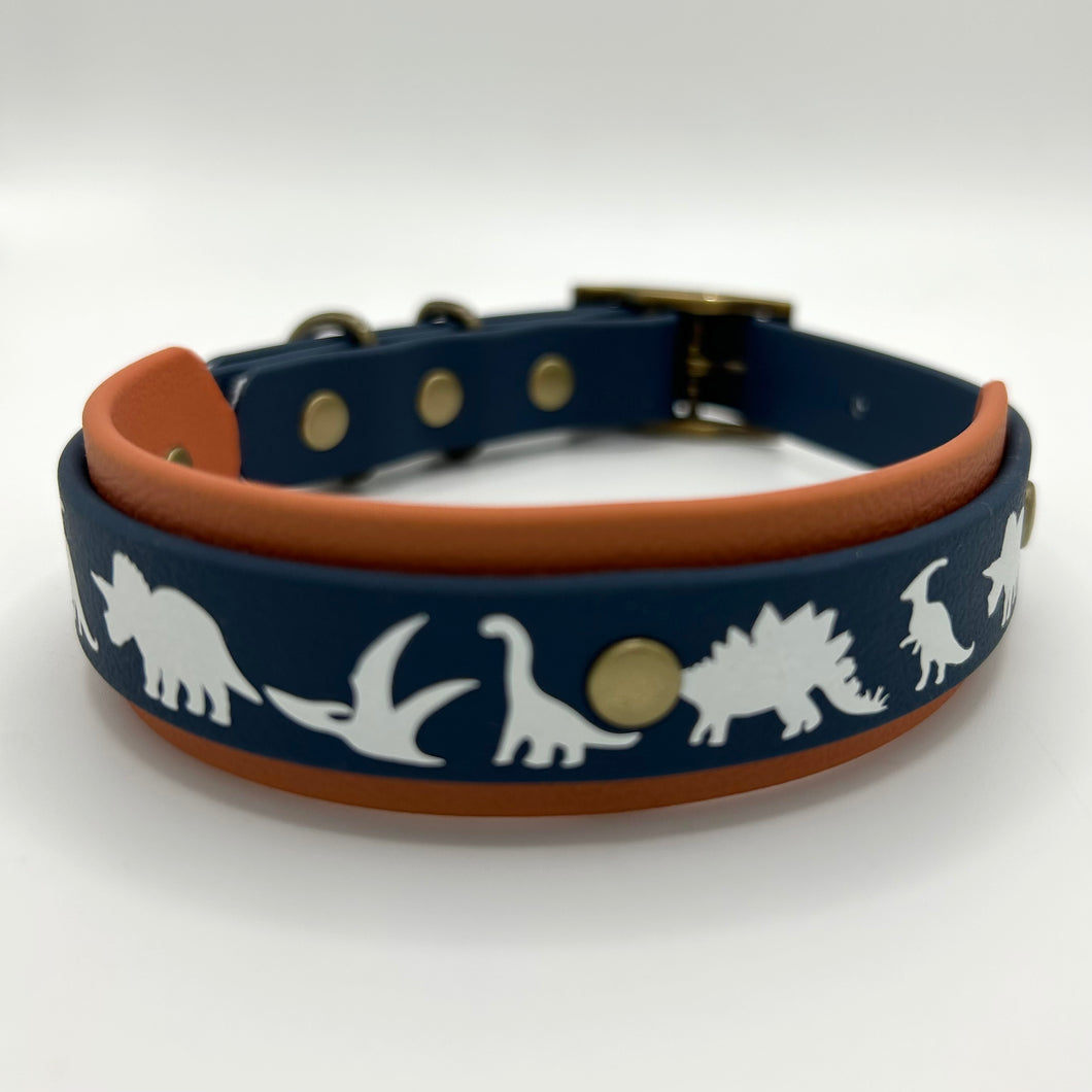 Navy & Terracotta Dino Collar - XS (10