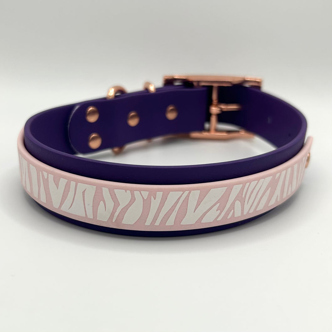 Violet & Blush Zebra Collar - 25mm Small (12